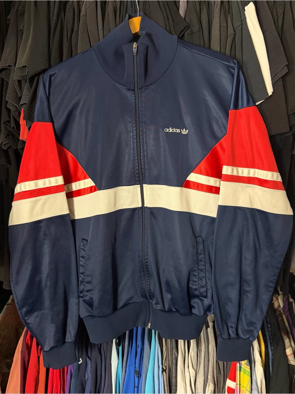 Vintage adidas Track Jacket Mens Small Blue Red Bloke Core USA Olympic Retro 80s